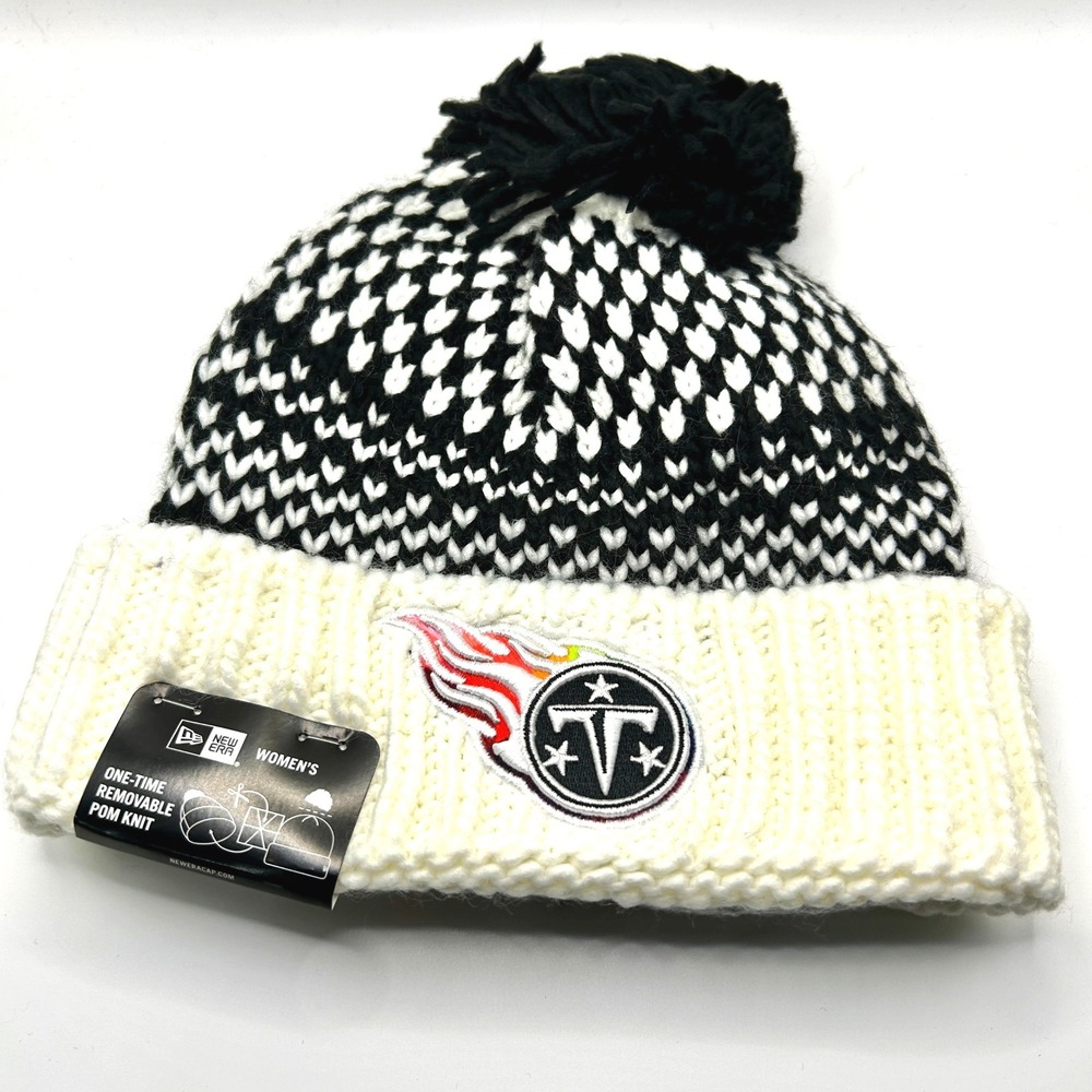 Tennessee Titans New Era Pom Knit Hat Womens OSFM White Black Crucial Catch NFL